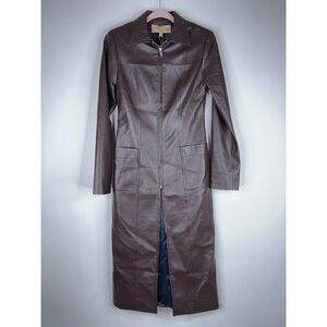 Aya Muse Brown Danu Trench Coat Faux Leather Long Zip Front New Neutral Small